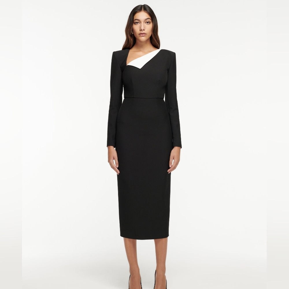 Roland Mouret Long-Sleeve Crepe Midi Dress